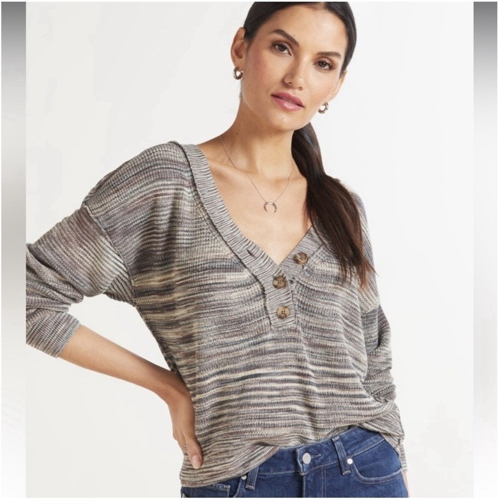 Free People Mercury Henley Sweater Space Dye Knit‎ Cotton V-Neck Small Boho Chic